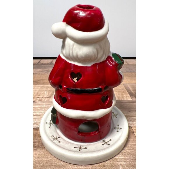 Ceramic Santa Claus Tealight Holder With Heart Cutouts & Snowflake Base - Picture 3 of 5